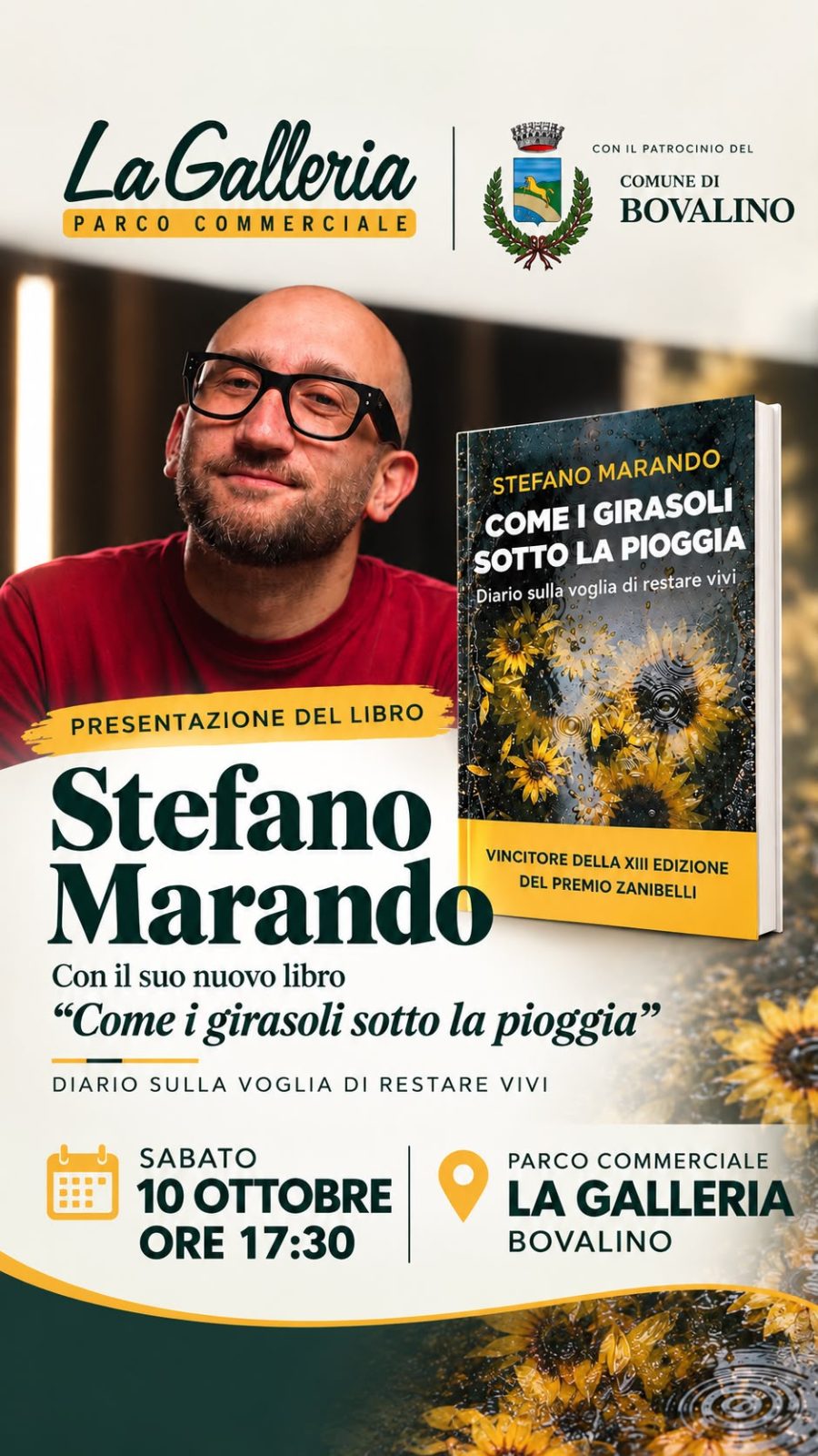 Stefano Marando presenta Come i girasoli sotto la pioggia, sabato 10 ottobre alle 17:30 a La Galleria di Bovalino